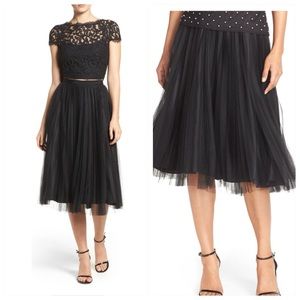 Adrianna Papell Pleated Tulle Midi Skirt Black 6